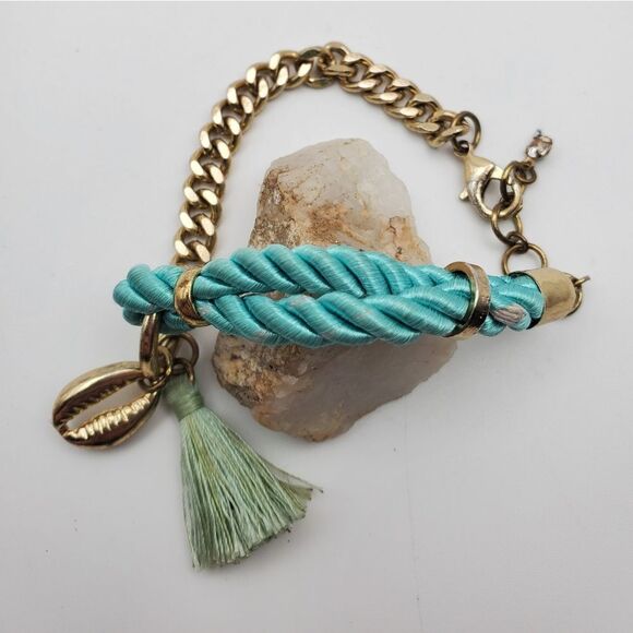 Seashell blue southern cowgirl tassel bracelet - Picture 1 of 2